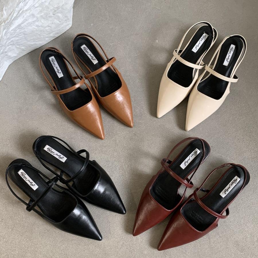 Spring 2025 New Flat-bottomed Bag Head Sandals Soft Leather One-pedal Pointed Head Shallow Mouth Versatile Cool Single Shoes Women's Shoes