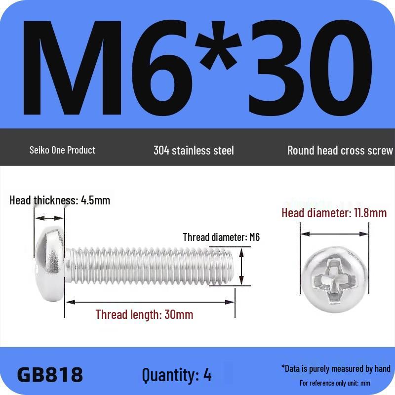 Phillips Pan Head Machine Screws, 304 Stainless Steel, Sizes M1-M10