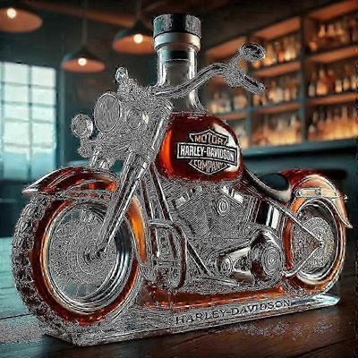 Whiskey Bottle Motorcycle Shape 11 Oz Novelty Glass Decanter 3d Engraving Creative For Men Motorcycle Rider/alcohol Lover Collector-jinmu3