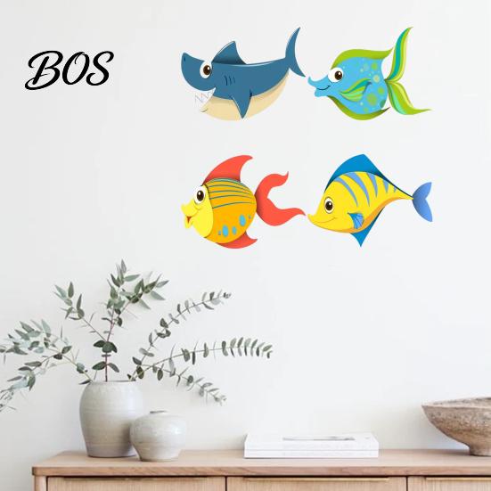 Wall Art 4 Pcs Wood Fish Nautical Decor, Ocean Shark Rustic Outdoor Marine Decor Hanging Beach Cartoon Coastal for Living Room, Nursery Themed