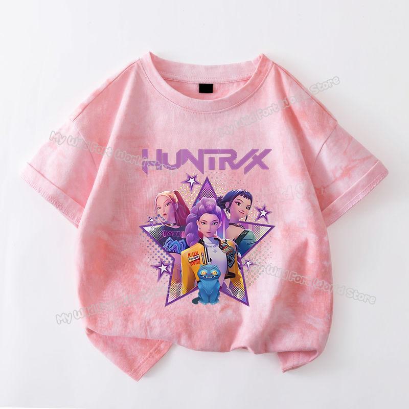 Haijian03 KPop Demon Hunters Tie-dye T-shirt voor Meisje Tops met Korte Mouwen Rumi Mira Zoey Print T-shirts Leuke Zomer Kinderkleding 120