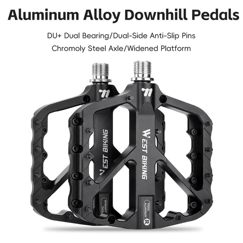 WEST BIKING Mountain Bike Reflective DU Bearing Pedals Lightweight Aluminum Alloy Non-Slip Road Bike Flat Pedals For MTB BMX