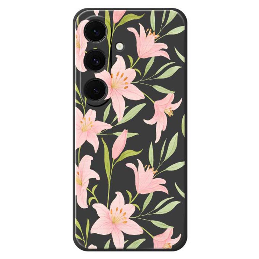 For Samsung Galaxy S25 FE Case Pink Lilies Pattern Printing Straight Edge TPU Phone Back Cover