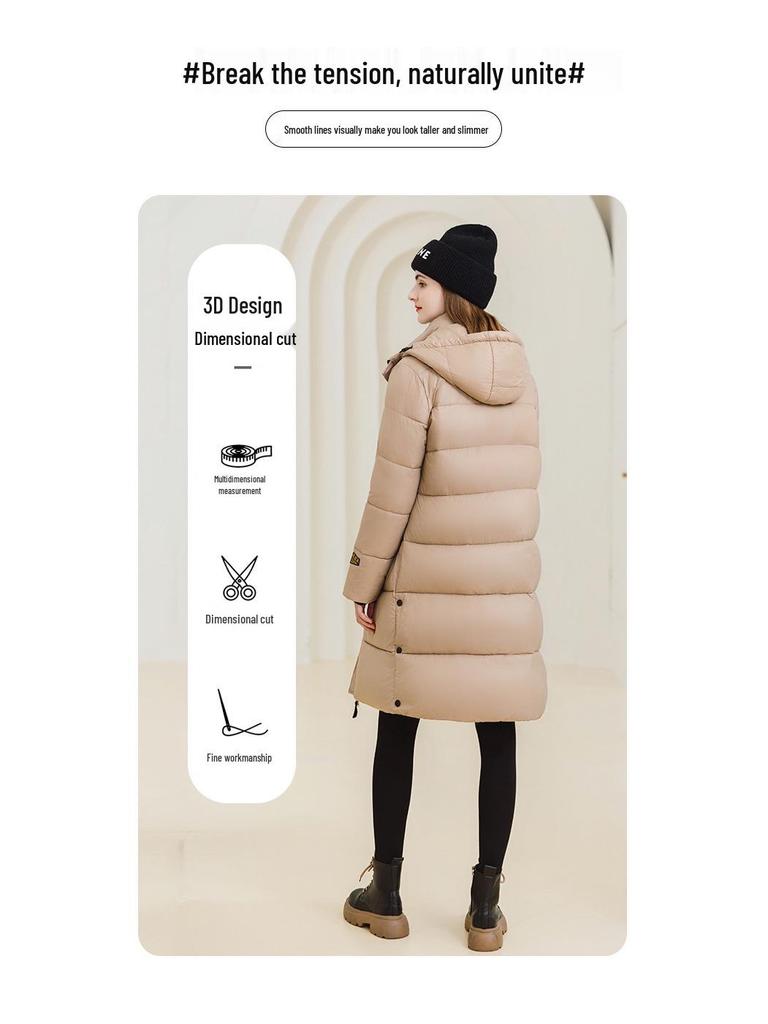 Dámská 2024 černá a zlatá vyhřívaná dlouhá bunda z prachového peří a bavlny