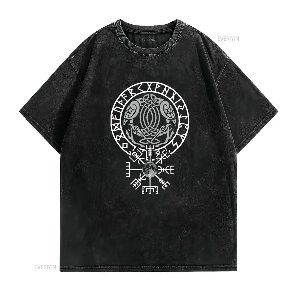 Mens Pagan Norse Design For Crow Fans SweaT T Shirt Black vintage Washed streetwear Stretched Unisex Stylish Versatile Soft