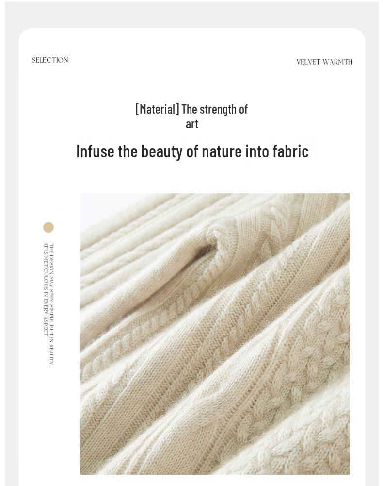 Women's Heavy Knit Cashmere Aran Sweater: Saddle Shoulder, Round Neck, Long Sleeve Pullover for Autumn/Winter, Solid Color, Casual & Versatile.