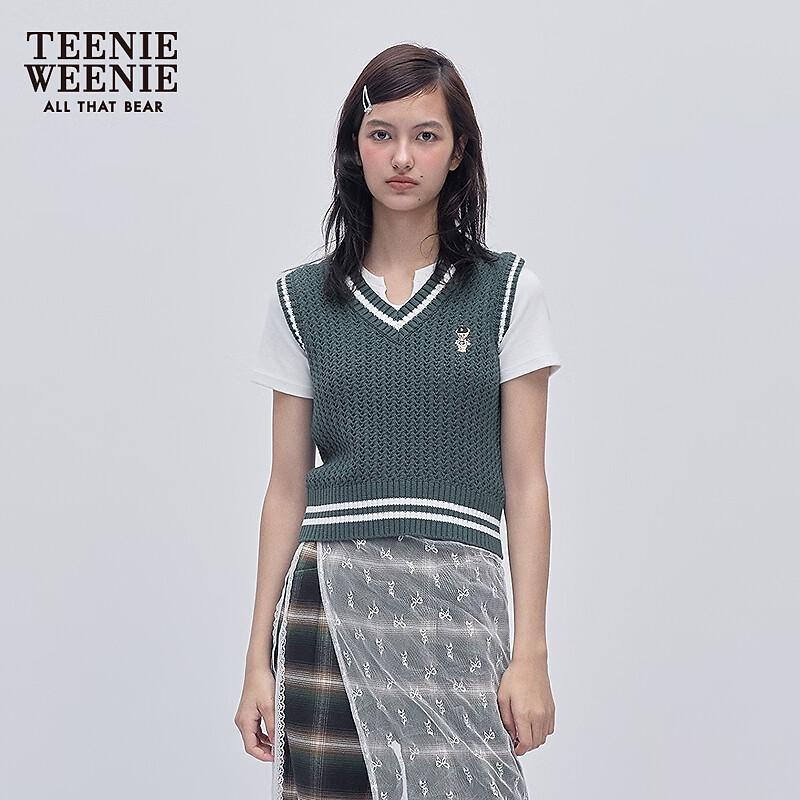 Teenie Weenie Women's Textured Stripe Color Block V-Neck Knitted Vest