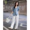 Demana Women's Embroidered V-Neck Mid-Sleeve Blouse