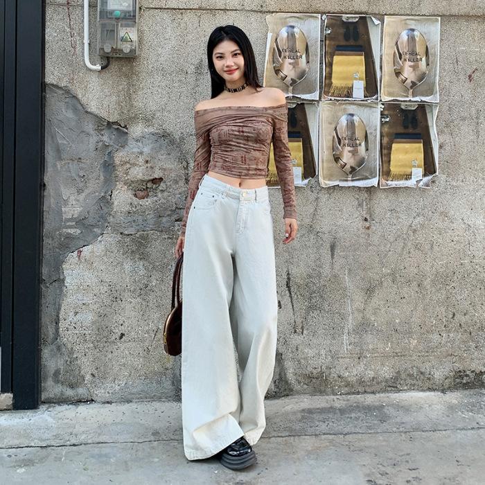 

Джинсы с высокой талией и широкими штанинами для женщин весной Свободные утягивающие брюки с широкими штанинами для женщин весной Высокие брюки до пола XL