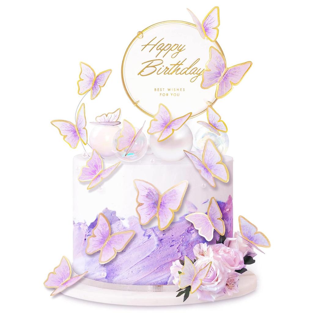 11PCS of Pink Gold Butterfly Cake Decoration for Mother's Day, Wedding, Outdoor Picnic Dessert,Butterfly Themed Party Decoration