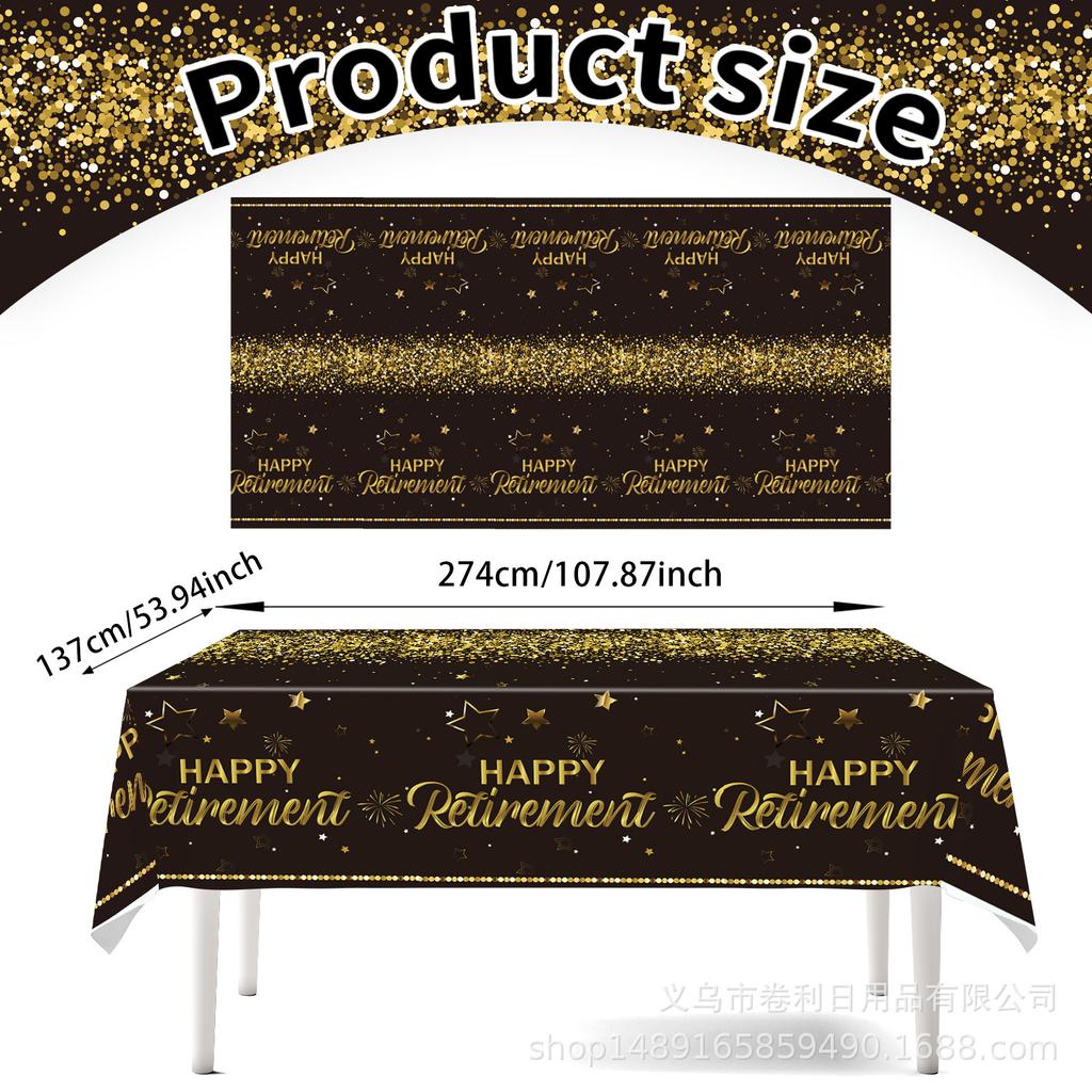 Black Gold Retirement Theme Party Supplies Tablecloth Decoration Arrangement Disposable Pe Tablecloth Retirement Party Tablecloth