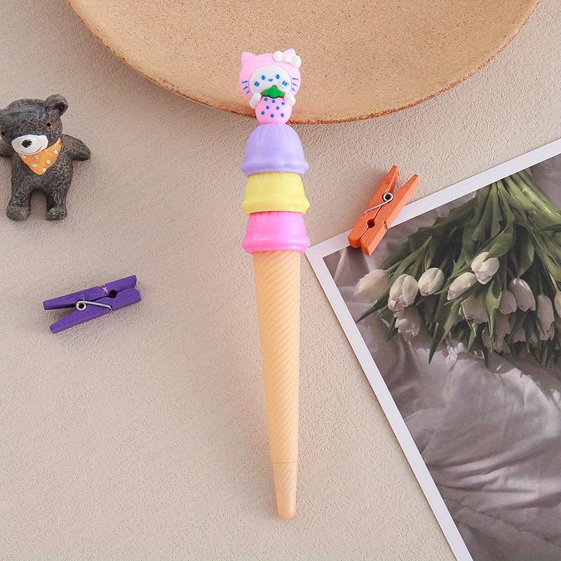 Back To School Season 10pcs 0.5mm Cat Cone Shape Gel Pen Shape Pen Cute Stationery Student Kitten Ice Cream Pen Signature Pen