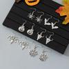 Halloween Fashion Sliver Color Hollowed-out Vampire Bat Pumpkin Skull Spider Web Ghost Dangle Earrings for Women Scary Jewelry