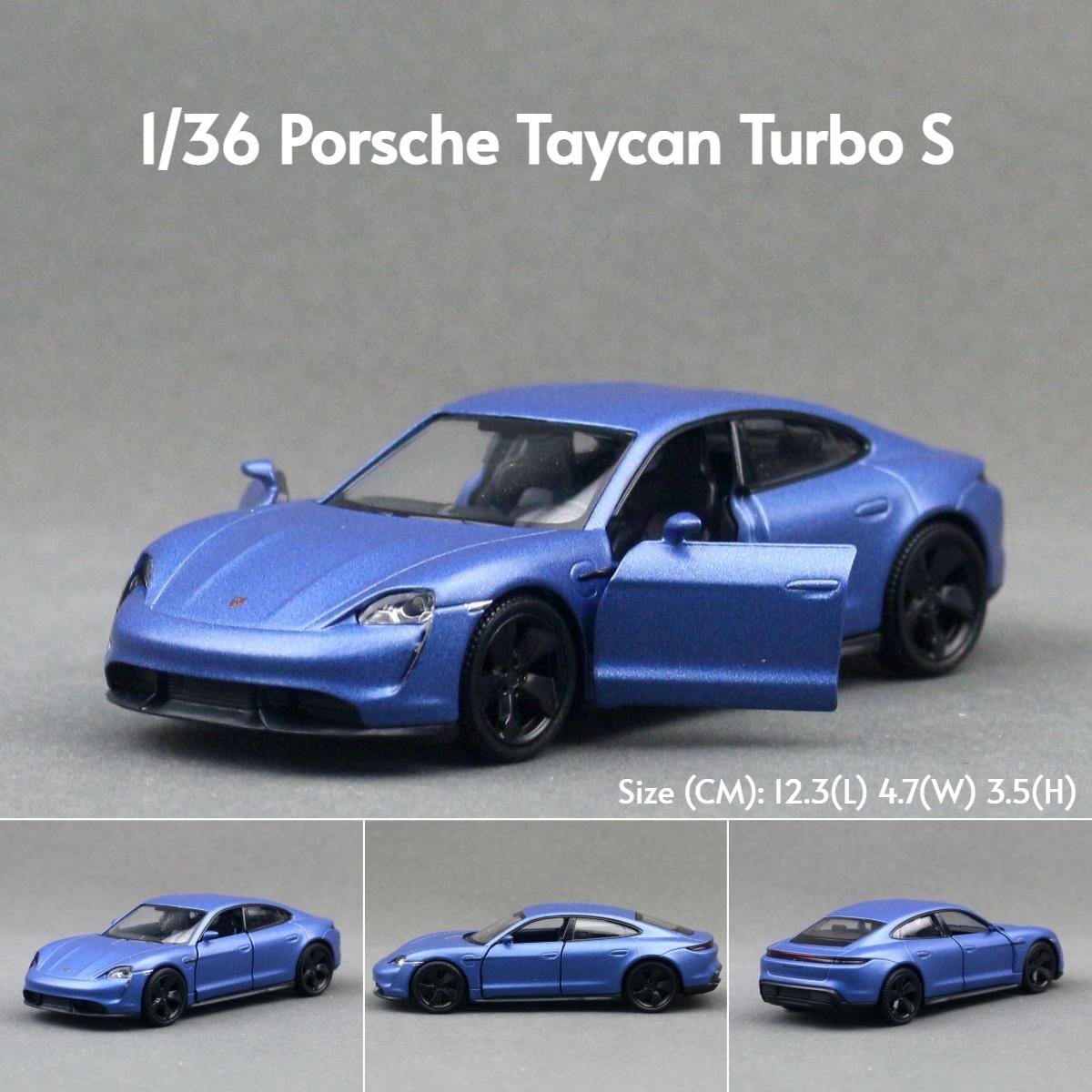 

1/36 Porsche Taycan Toy Car Model For Children RMZ CiTY Diecast Super Sport Miniature Pull Back Collection Gift For Kid Boy синій