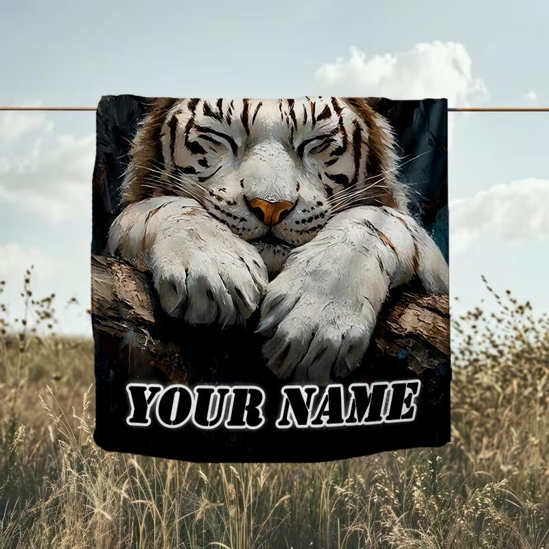 1PC Custom Name "White Tiger Dreams" Outdooor Flannel Blankets Throw Blanket All-Season Throw Gift Bedspread for Couch, Bed, Camping Holiday Birthda