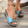 Ladies Shoes 2026 Hot Sale Open Toe Women's Slippers Summer Flowers Solid Outdoor Casual Beach Wedge Heel Large Size Slippers