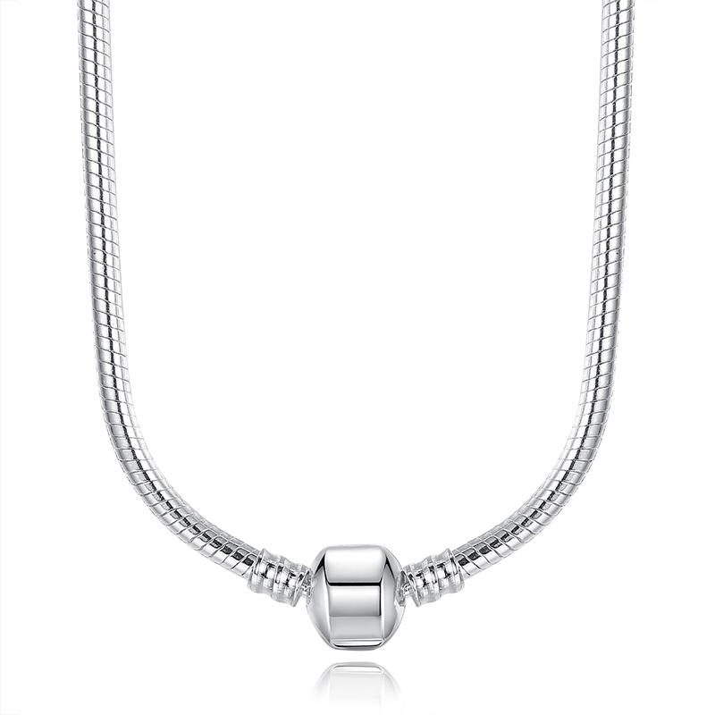 

Fashion 45CM Silver Snake Chain Necklace Pendant Fit Original Beads Charms DIY Jewelry Gift