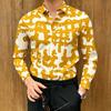 Men's Abstract Graffiti Print Long-Sleeve Shirt, Smooth Drape, Trendy Lapel Shirt, High-Street Luxury Versatile Men's Top