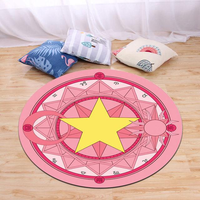 Cute Cartoon Cherry Blossom Magic Tarot Round Carpet Home Living Room Bedroom Floor Decoration Computer Chair Mat Carpet