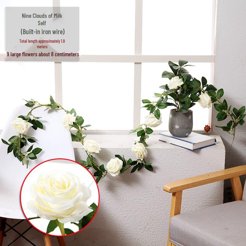 Artificial Rose Vine Ceiling Decor for Air Conditioning Pipe and Hanging Baskets