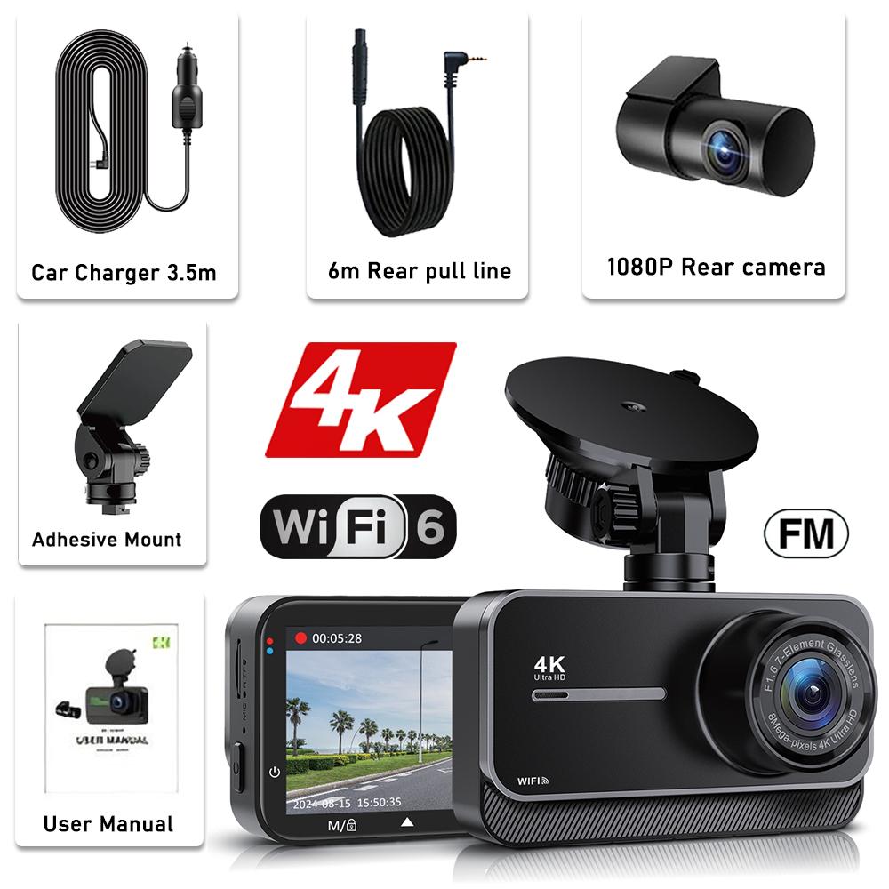 4K Dash Cam for Cars Car Camera Dash Cam WIFI Camera for Car Front and Rear Dash Camera Black Box 24H Parking Mode Recorder