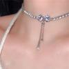 Inlaid Zircon Bow Pearl Tassel Necklace Women's Personalized Fashionable Clavicle Chain Accessories Party Zircon Birthday Gifts