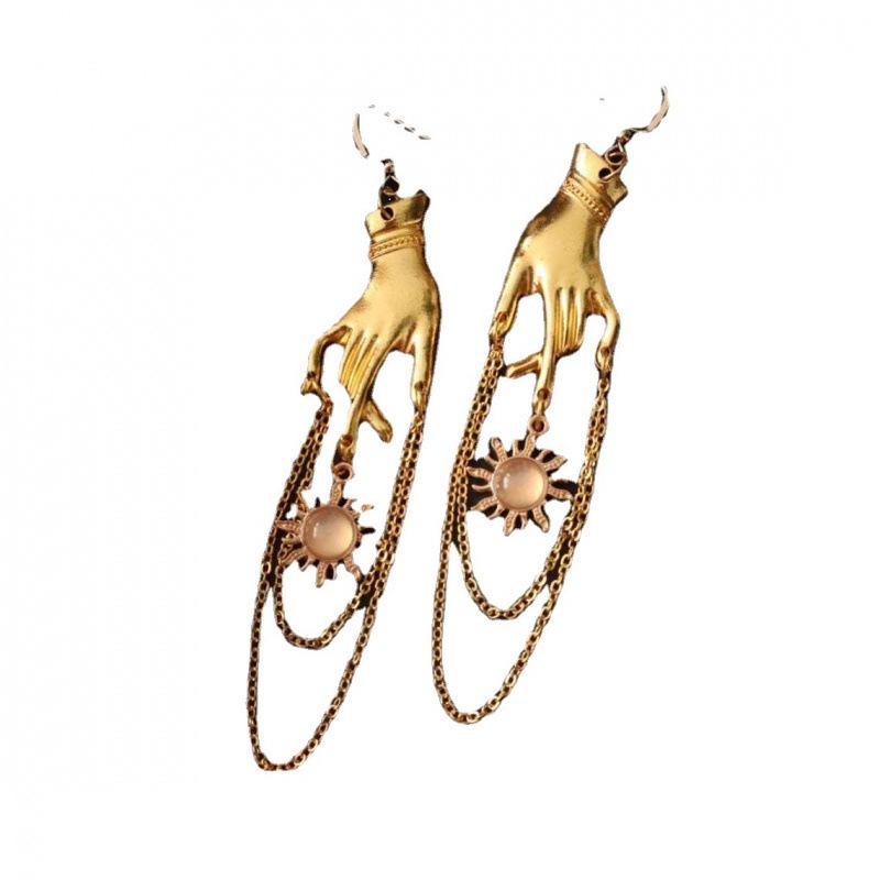 Retro Gothic Gold Bracelet & Sun Pendant Earrings Set