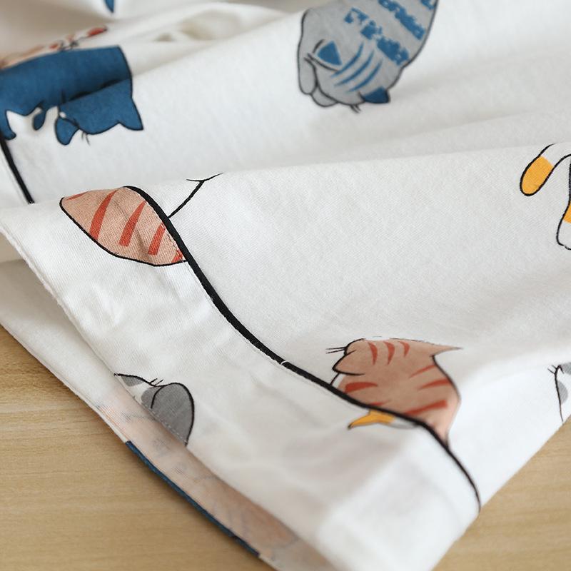 Summer Women’s Cute Japanese Cat Pajamas - Short Sleeve Cotton Cardigan & Shorts Set