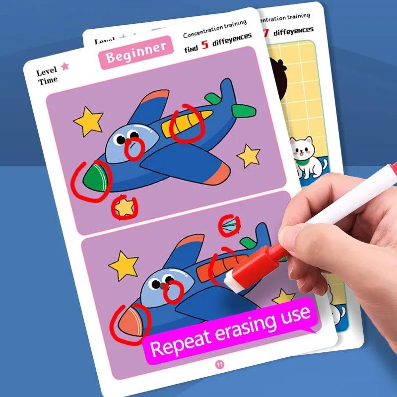 64 Pages Find The Difference Puzzle Game Erasable & Rewritable Focus and Observational Coaching Brain Development