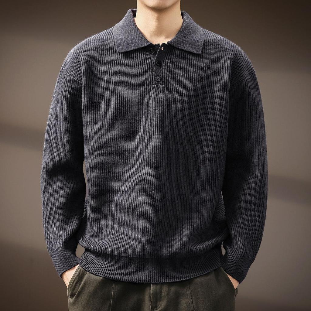 Men's Winter Heavyweight Henley Collar Retro Knit Sweater