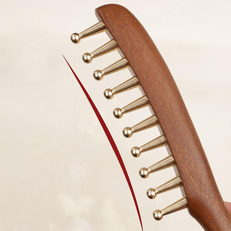 1 Pcs Sandalwood Massage Comb With Wide Teeth Unblocks The Meridians Of The Head The Brass Meridian Scalp And Hair Therapy Comb