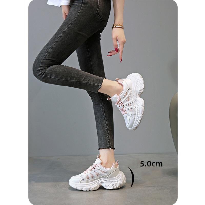 Fashon Sneakers Women White Shoes Soft Casual Ladies Chunky Sneakers Breathable Thick Sole Height Increasing 5cm