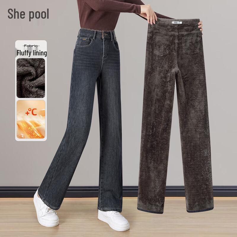 

Women s High Waist Slim Fit Plus Velvet Warm Straight Leg Jeans M