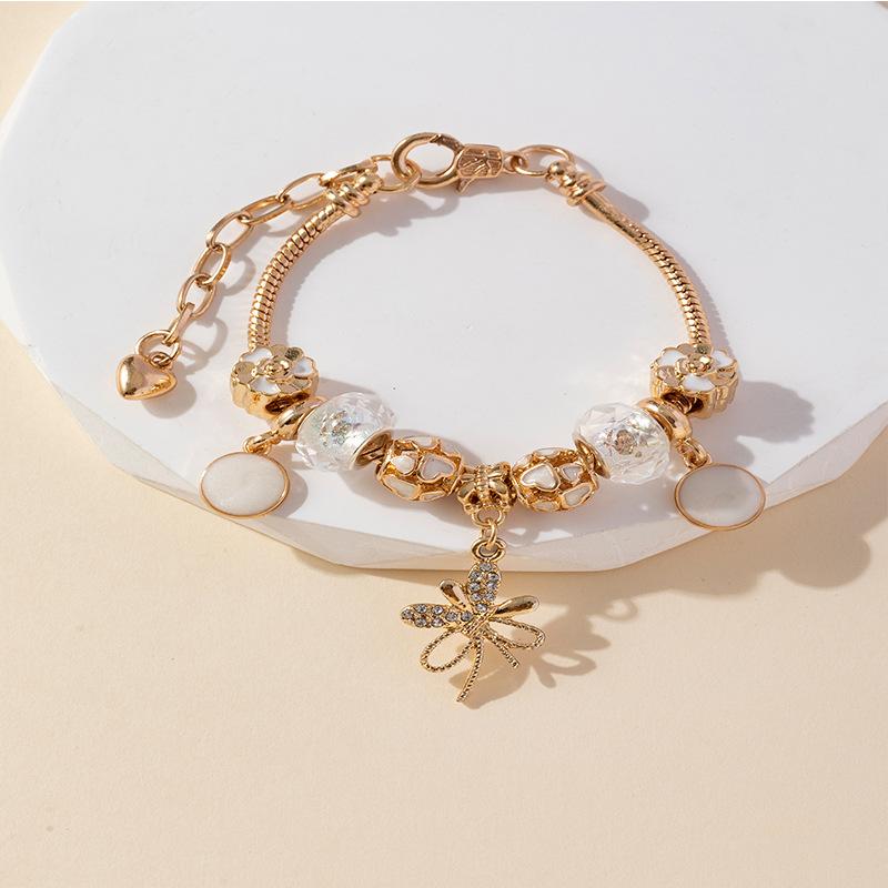 Handmade Beaded Bracelet With Bow Pendant Heart Flower Oil Drip Crystal Bead Jewelry Accessories
