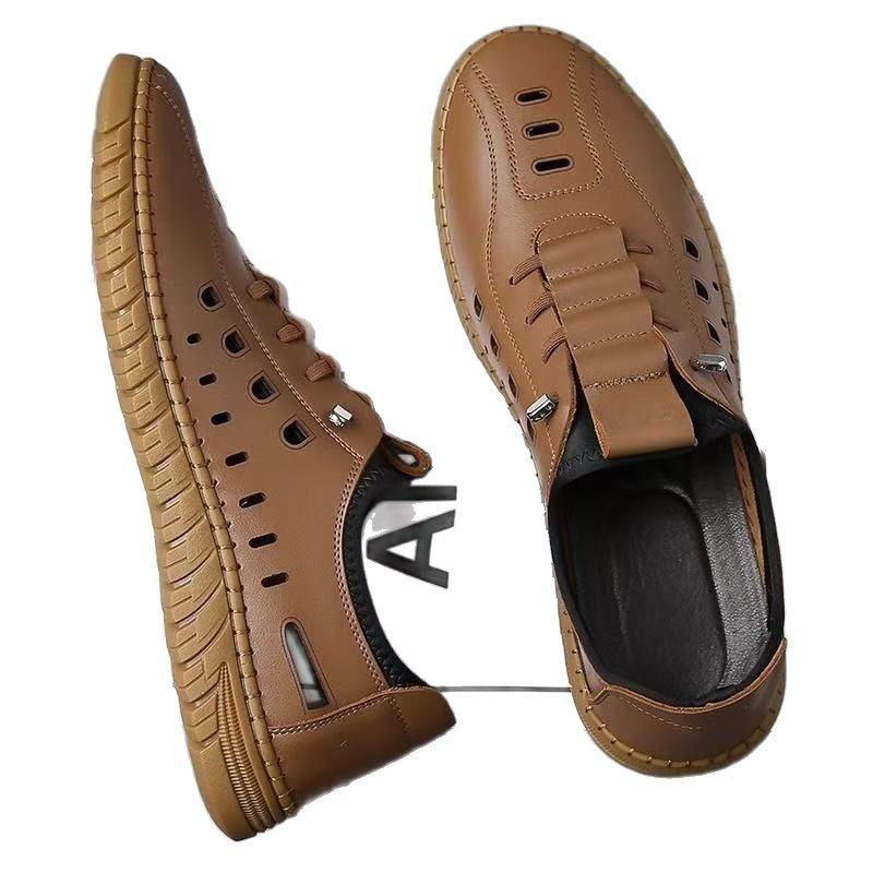 Sandale noi de vară din piele respirabilă cu goluri, pantofi cu găuri pentru bărbați, sandale casual handmade, impermeabile pentru bărbați