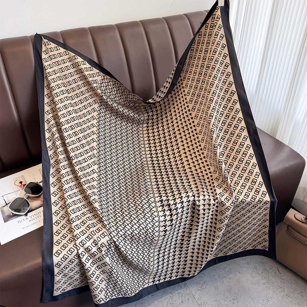 Classic Thousand Birds Grid Printed Silk Scarf 91cm Twill Scarf Fashion Versatile Double D Large Square Scarf Sunscreen Shawl Headscarf