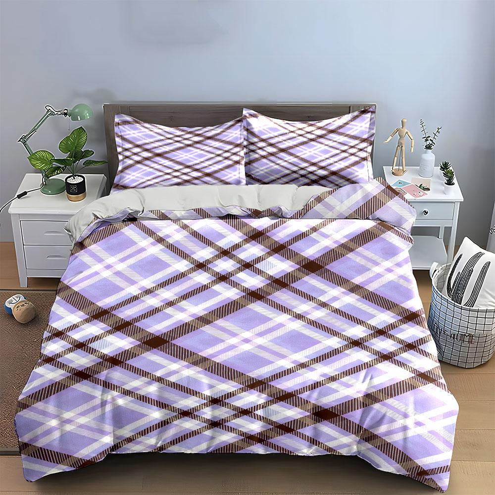 Purple and Brown Plaid. Bedding Sets Duvet Cover Sets Duvet Covers Pillowcases(1 * Duvet Cover 2 * Pillowcases Without Duvet Insert)