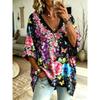Plus-Size Women's V-Neck Batwing Sleeve T-Shirt Bohemian Ethnic Print Loose Top Summer Comfortable Breathable Daily Commute Casual Slimming Style