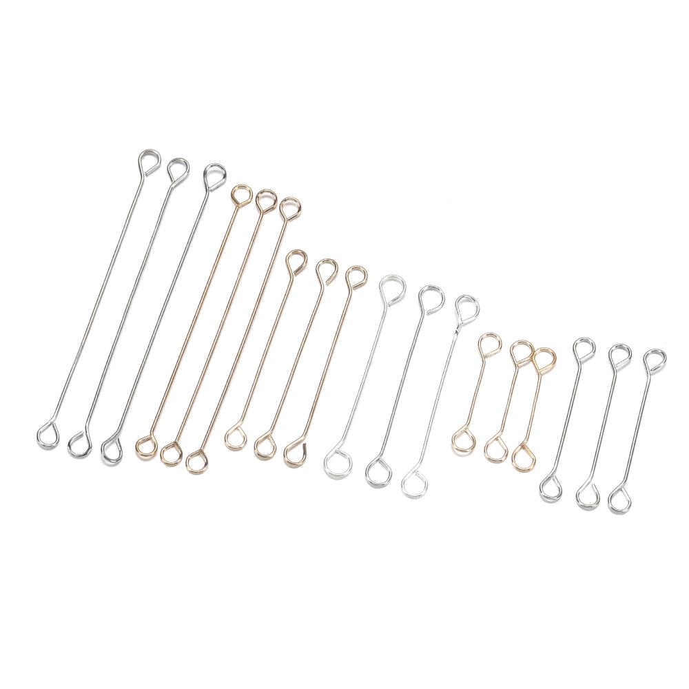 50pcs/lot 15 20 25 30 45mm Double Eye Pin Earrings Ear Connecting Rod For DIY Jewelry Pins Making Handcraft Supplies