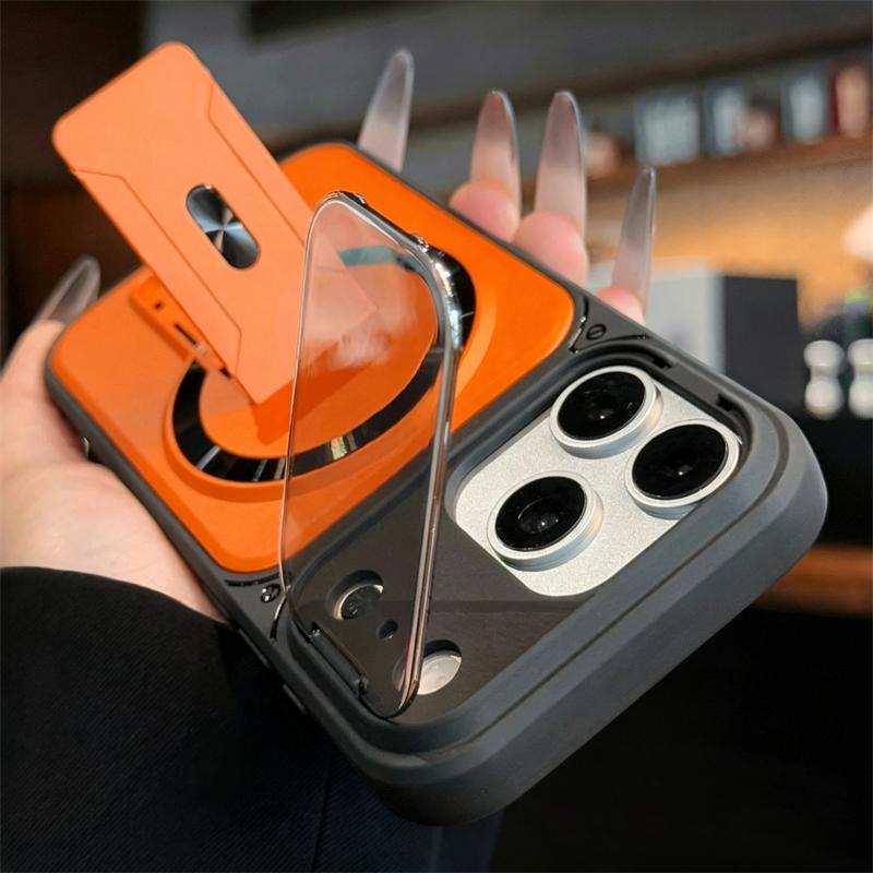 Fold Stand Magnetic Armor Case for 17 Air 16 15 14 Plus 13 12 11 Pro Max For Magsafe Camera Holder Lens Protection Cover