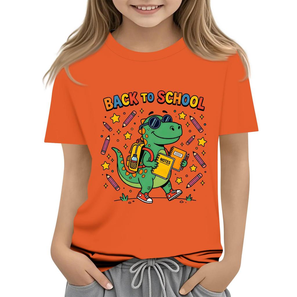 Children's Casual and Fashionable Round-Neck Printed Short-Sleeve Top for Back-to-School