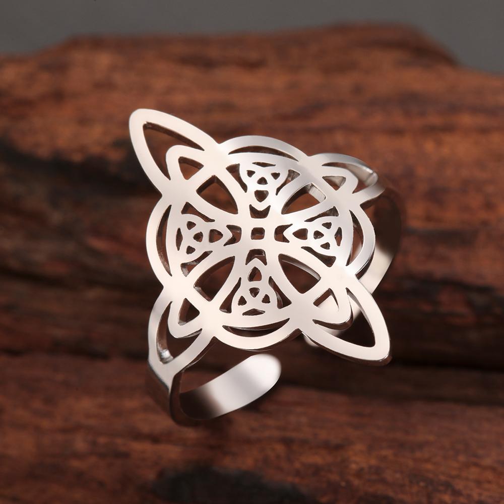 Dawapara Witch Knot Ring for Women Stainless Steel Adjustable Finger Rings Celtics Quaternary Witchcraft Good Luck Amulet