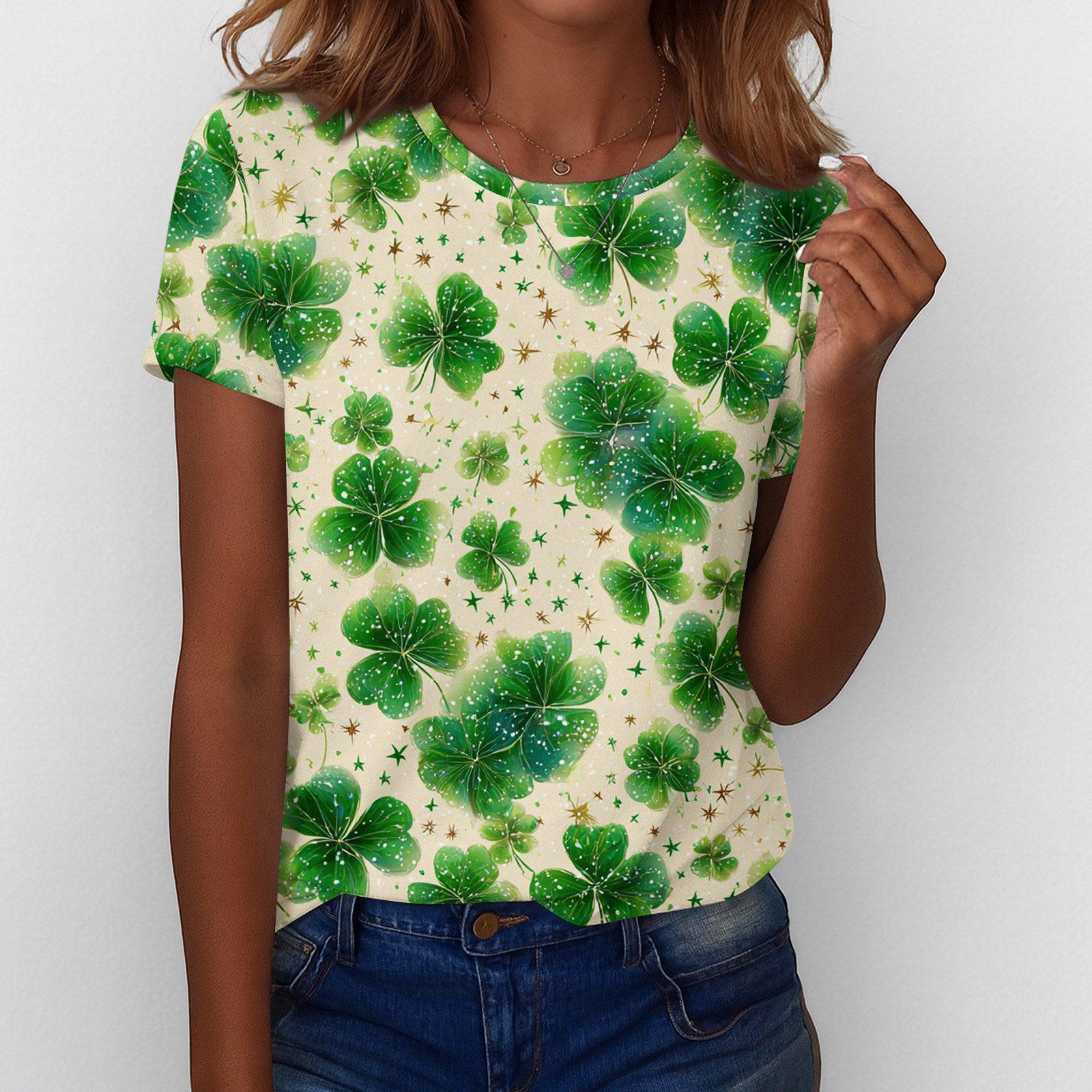 

Women s T Shirt Tee Print Short Sleeve Daily Weekend Fashion Basic Regular Top St. Patrick s Day M зелёный