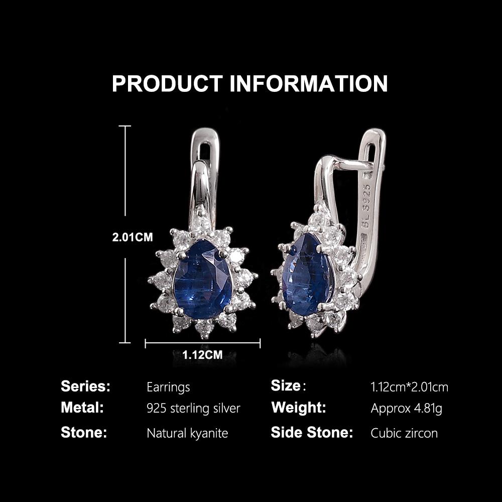Simple design 925 sterling silver earrings 3.52ct natural kyanite pear 6*8mm gesmtones fine jewelry for women Banquet Party wear