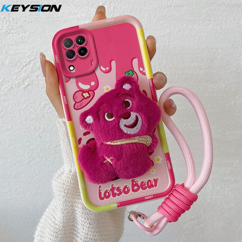 

Милий плюшевий 3D-чохол із мультфільмом KEYSION для Samsung A12 з м’якою силіконовою протиударною задньою кришкою шнурка для Galaxy M12 for Samsung M12