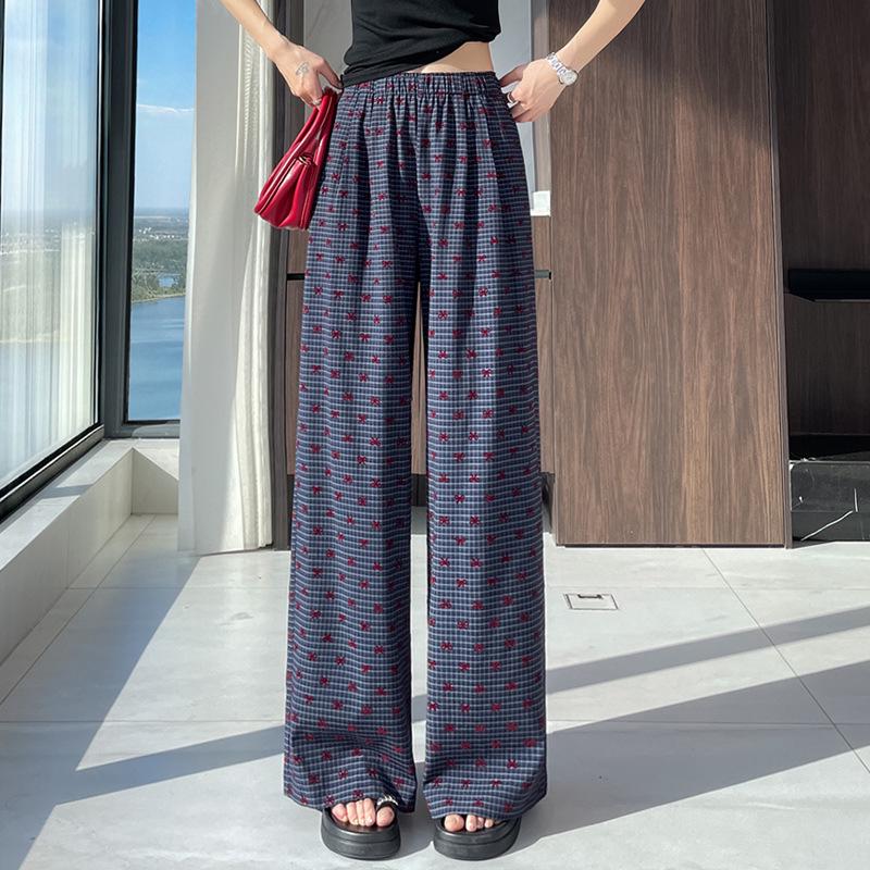

Bow Stripe Jacquard Wide-Leg High-Waisted Pants - Women s Casual Spring 2026, Slimming Loose Fit, Floor-Length XXL