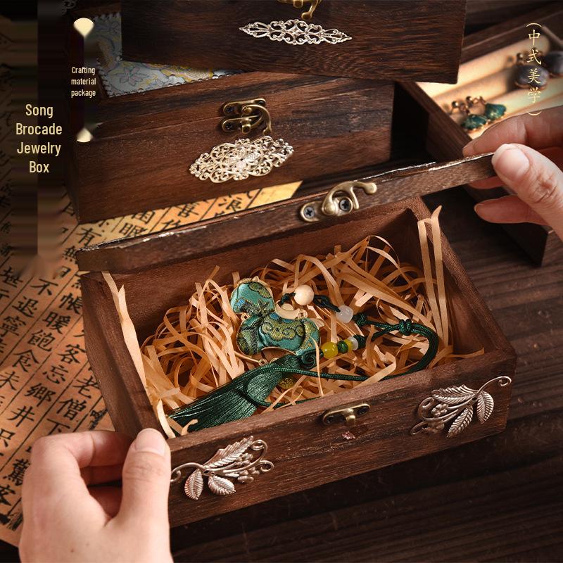 Song Brocade Jewelry Box DIY Kit: Handmade Solid Wood, Chinese Retro Gift for Mother's Day