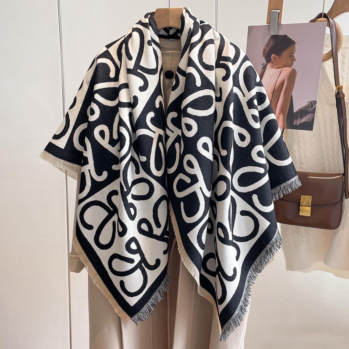 

New Warm Winter Scarf Cashmere Women Pashmina Design Print Shawls Wrap Female Thick Blanket Soft Bufanda Stoles Fashion Kerchief чорний
