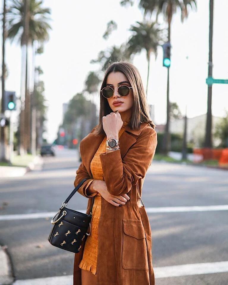 Stylish New Women's Brown Suede Trench Coat Soft Sheepskin Coat Handmade Classy