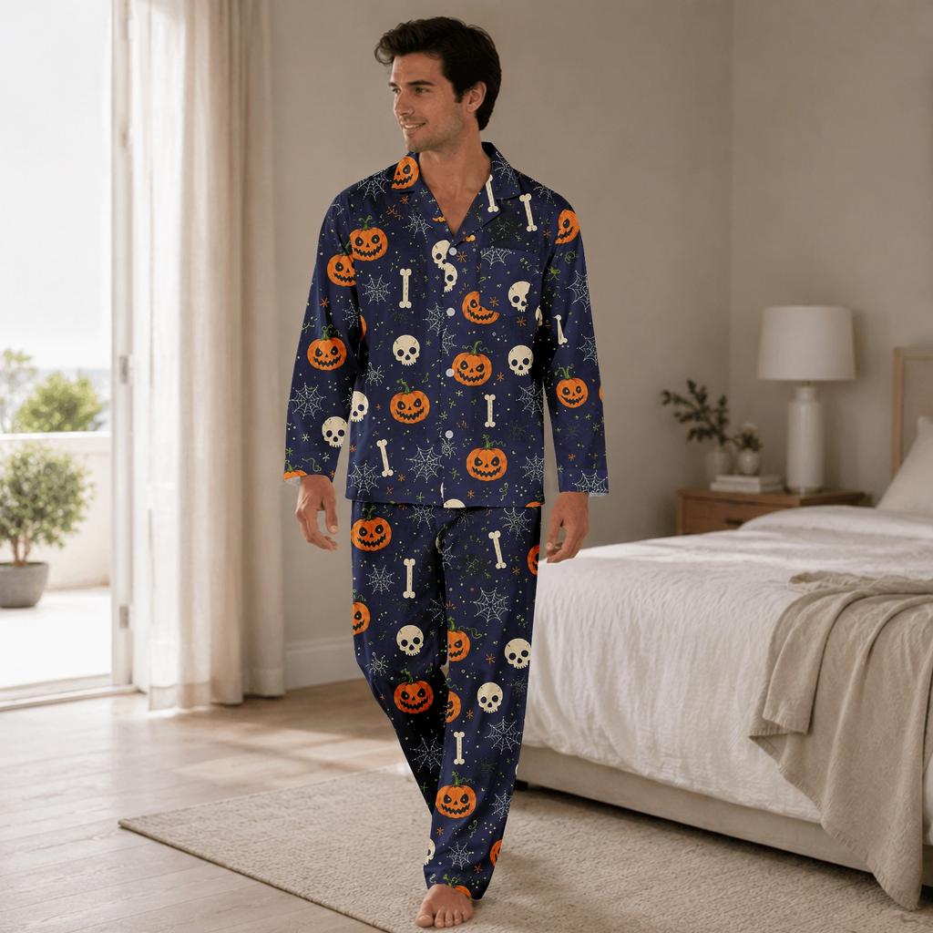 Halloween Pajama Set for Women Sleepwear Top and Pants Cozy Holiday Night